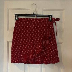 Nasty Gal Faux Wrap Mini Skirt Red & White Polka Dot Size 2